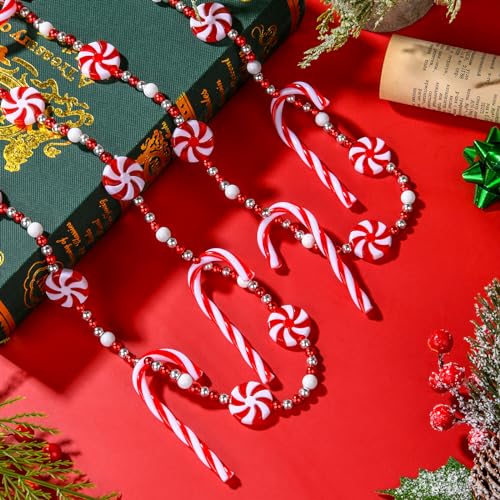 WHQXFDZ 9 Ft Christmas Candy Cane Garland - Shatterproof Plastic Candy Bead Decor