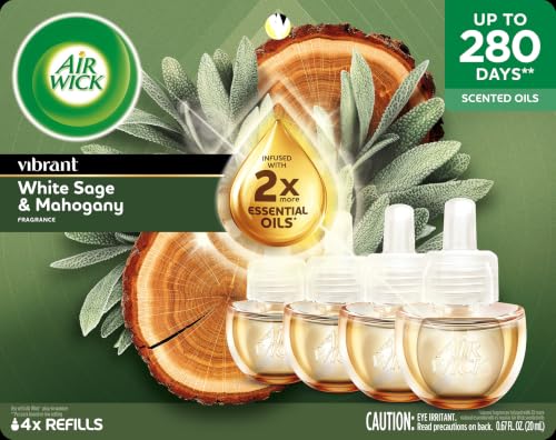 Plug-In Scented Oil Air Freshener Refills - White Sage & Mahogany (4 Pack)