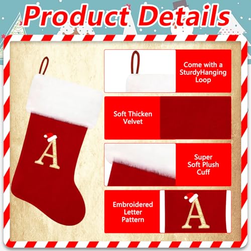 20-Inch Monogram Red Velvet Christmas Stocking with Soft Plush Cuff (Letter M)
