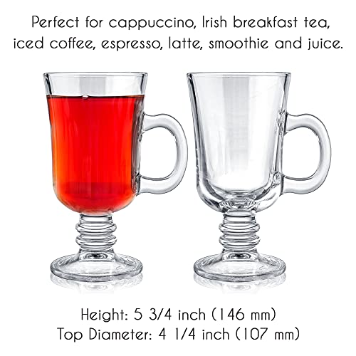 Irish Coffee Glass Mugs Set of 2 - Clear Latte & Cappuccino Cups, 7.75oz