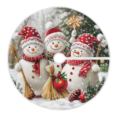 Family Snowmen Burlap Christmas Tree Skirt - Holiday Tree Mat Cover