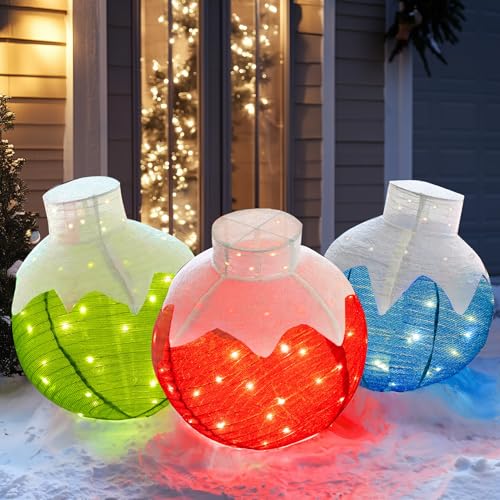Dazzle Bright LED Christmas Ball Decorations Set - 3 Collapsible Outdoor Indoor Holiday Ornaments with 8 Modes & Timer