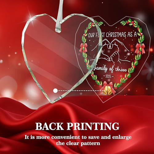 HandEasy Christmas 02 Family for Women First Christmas As A Family of Three Ornament - 3.1in Heart Keepsake