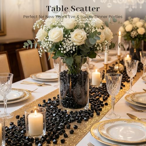 Black Acrylic Ice Rocks Vase Fillers - 550 Pcs Small Gems for Table Scatter