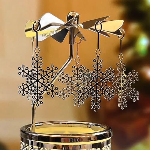 Rotary Spinning Tealight Candle Holder - Frosted Glass Snowflake Carousel