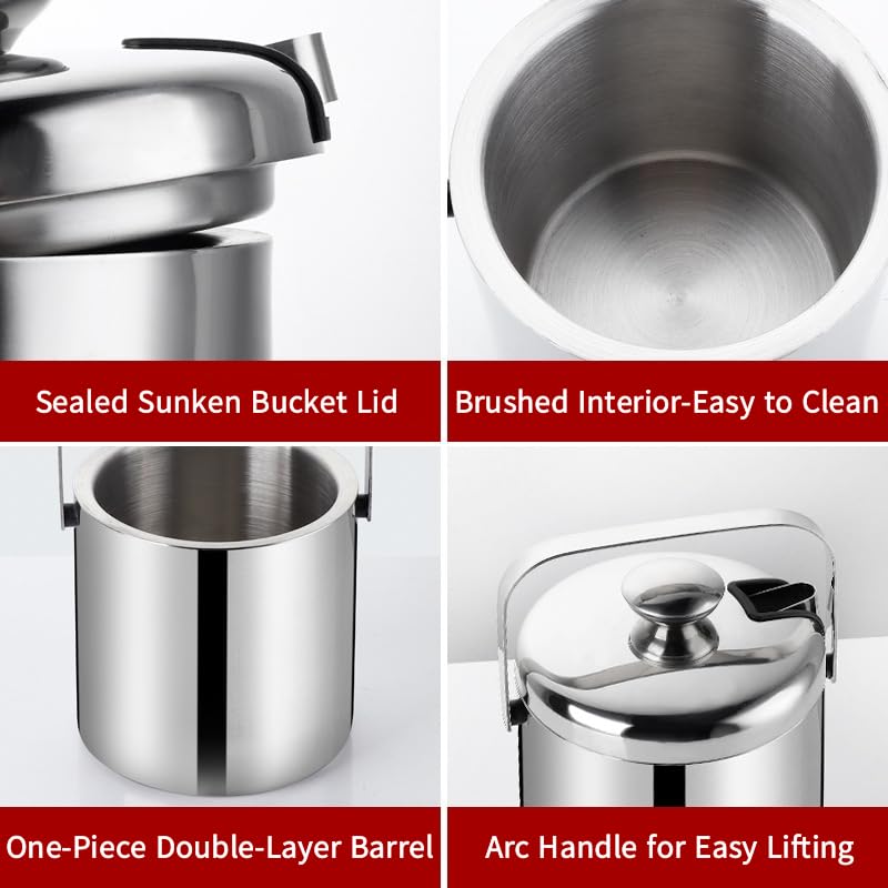 1.3L Double-Wall Stainless Steel Wine & Champagne Ice Bucket with Lid & Tongs