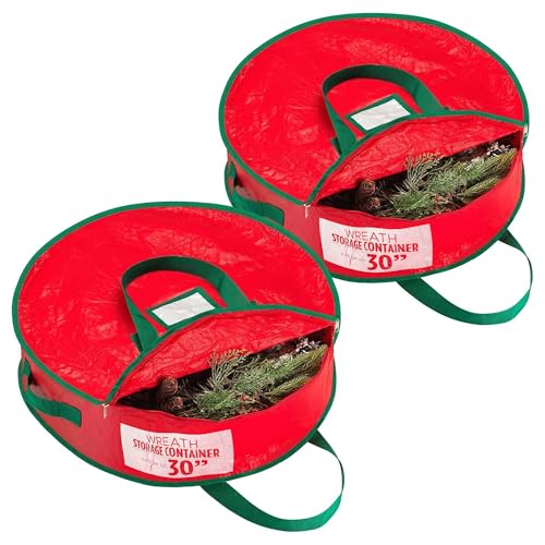 Christmas Wreath Storage Bag 2-Pack Durable Tarp Material 30-Inch
