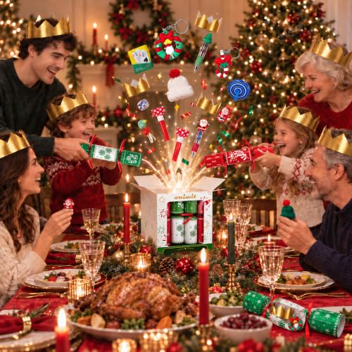 12 Pack Christmas Snowflake Crackers No Snap with Surprise Prizes - Holiday Party Favors