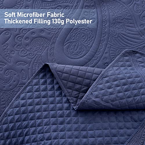 Oversized King Bedspread Set - Navy Blue Paisley Quilt & Shams