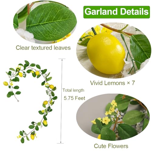 Artificial Lemon Garland with LED String Lights - Faux Greenery Vine Decor
