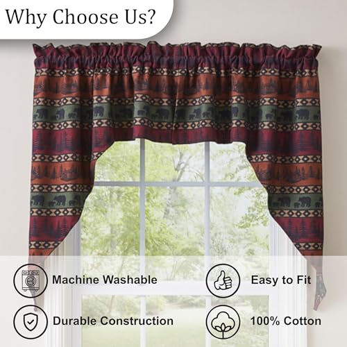 Mountain Bear Jacquard Swag Curtain Pair 36-Inch Rustic Window Decor