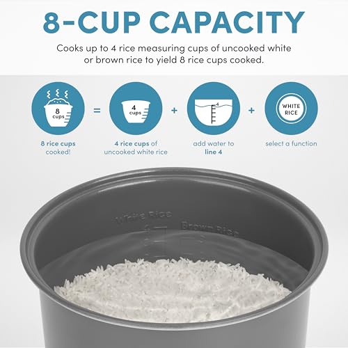 Digital Rice Cooker & Food Steamer - 8-Cup Cooked, Stainless Steel