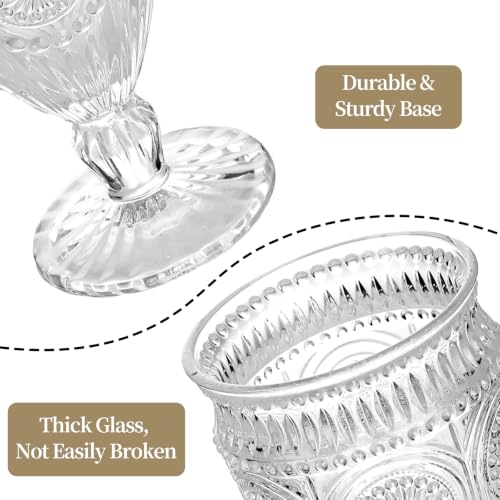 12oz Vintage Glass Goblets - Embossed Sunflower Pattern, 4-Piece Set
