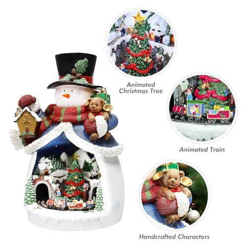 20-Inch Animated Snowman Christmas Village Scene LED Lighted Decor with Moving Train
