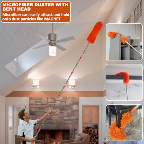 High Reach Microfiber Duster Kit with 14 ft Extension Pole & 2 Heads