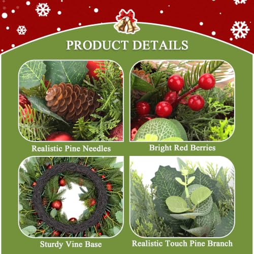 26-Inch Christmas Front Door Wreath with Pine, Berries & Pine Cones