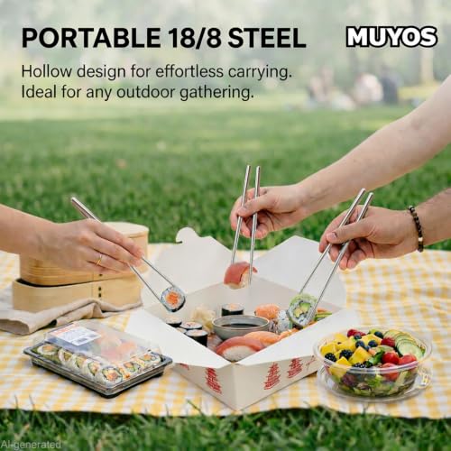 5 Pairs Stainless Steel Chopsticks - Reusable Non-Slip Metal Flatware