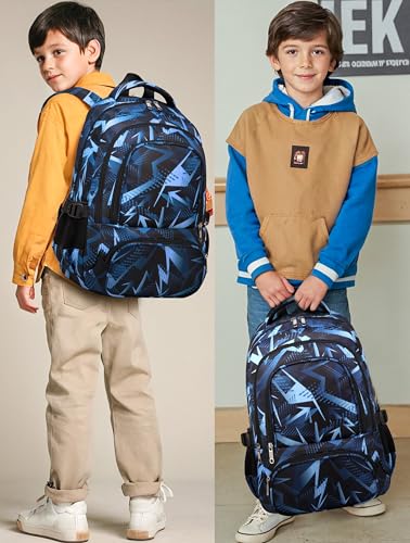 Kids School Backpack with 15.6 Inch Laptop Sleeve - Geometric Blue Bookbag