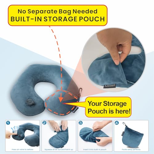 Keemall Portable Inflatable Travel Neck Pillow - Ergonomic U-Shaped Support