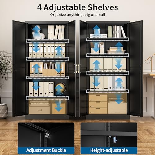71" Tall Metal Storage Cabinet, Heavy Duty Pantry Cupboard with 4 Adjustable Shelves