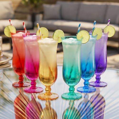 The Wine Savant Hurricane Pina Colada Cocktail Glasses Set of 6, 14oz BPA-Free Reusable Plastic