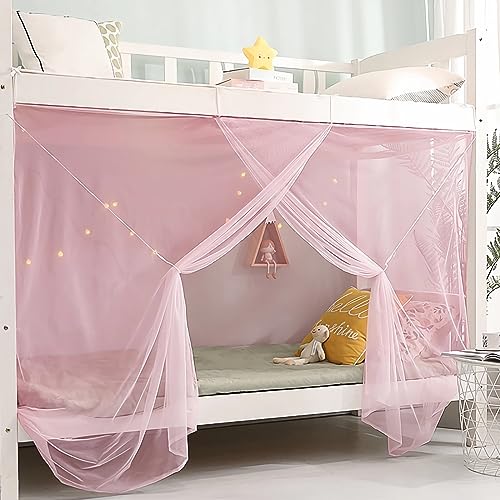 8-Corner Bed Canopy Curtain Pink Mosquito Netting for Single to King Beds