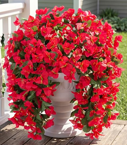 Red Artificial Bougainvillea Trailing Vines - UV Resistant Silk Flowers (2 Pack)