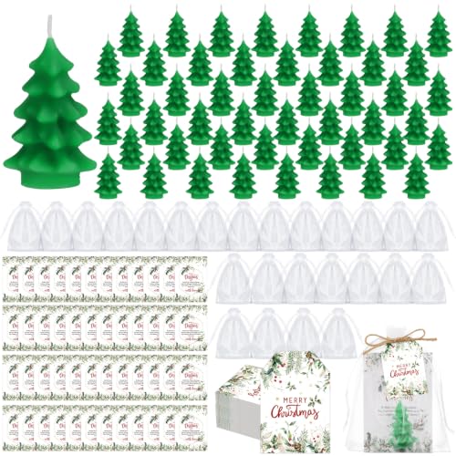 Conelist Xmas Tree Candles 24 Sets Christmas Party Favors with Gift Cards & Organza Bags