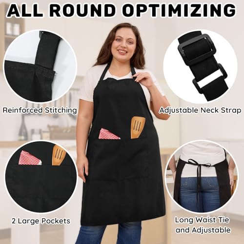2-Pack Extra Large Waterproof Cooking Aprons with Pockets, Adjustable Bib