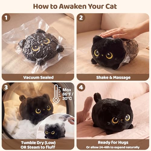 8-Inch Black Cat Plush Toy, Ultra-Soft Kawaii Stuffed Animal Pillow