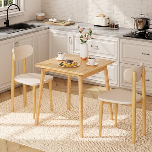 Square Bamboo Dining Table for Small Spaces, 27.6-Inch Compact Kitchen Table