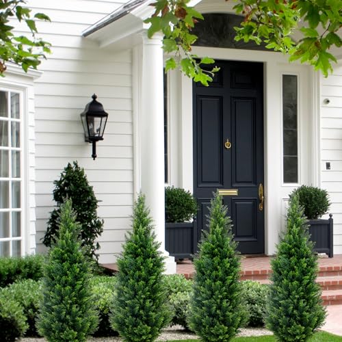 4ft Artificial Cedar Topiary Trees (2-Pack) - UV Resistant Faux Shrubs