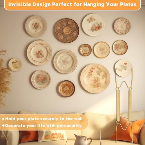 Invisible Wall Plate Hangers Set - 14-Piece Stainless Steel Display Holders
