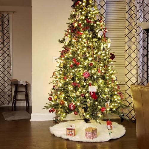 48-Inch White Faux Fur Christmas Tree Skirt - Soft Plush Holiday Decor