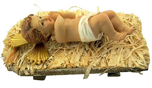 7-Inch Infant Jesus in Manger Nativity Statue - 2-Piece Resin Figurine