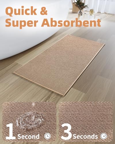PADOOR Non-Slip Braided Bath Mat, Absorbent Thin Rug 17x24 Beige