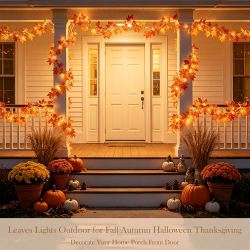 4-Pack Lighted Fall Maple Leaf Garland - 40ft 80 LED Battery Powered Decor