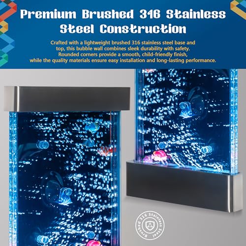 Wall-Mounted LED Bubble Wall – 24"x16" Stainless Steel Sensory Water Panel