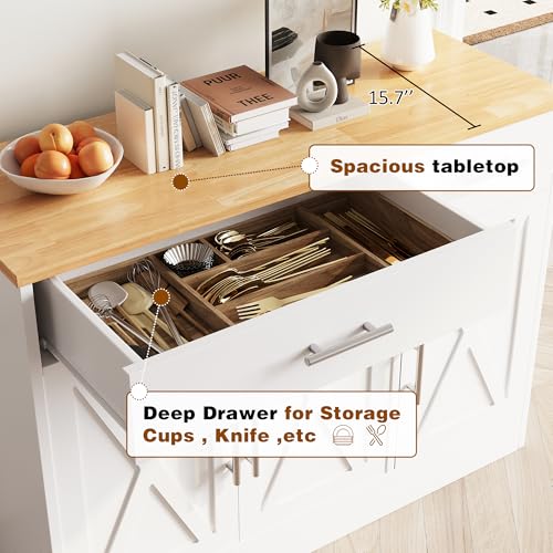 43-Inch Farmhouse Coffee Bar Cabinet with Drawers and Adjustable Shelves