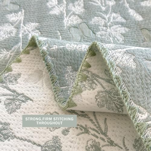 King Size Cotton Muslin Quilt - Floral Leaves Reversible Bedspread