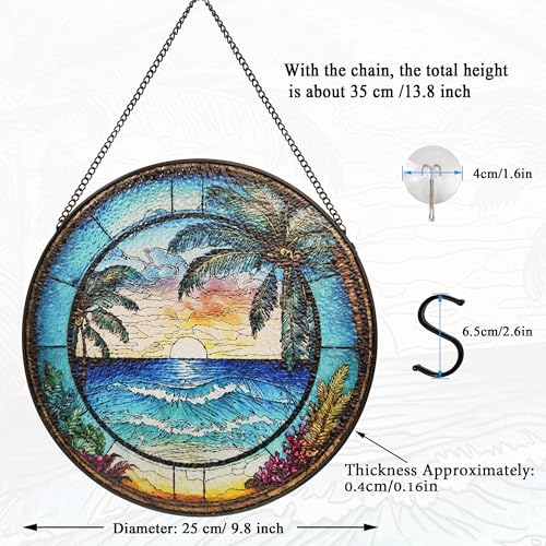 9.8-Inch Ocean Wave Stained Glass Suncatcher for Home Decor