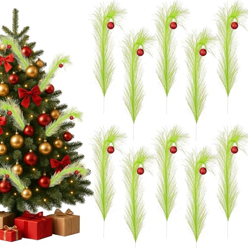 10-Pack 15 Inch Red and Lime Green Christmas Tree Picks and Sprays