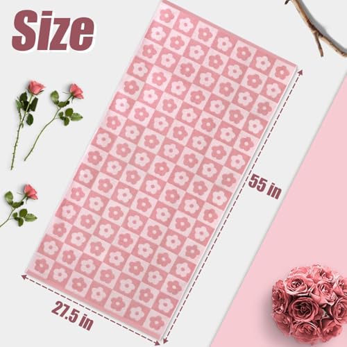 2-Piece Checkered Floral Bath Towel Set, Soft Cotton Shower Towels 27.5x55