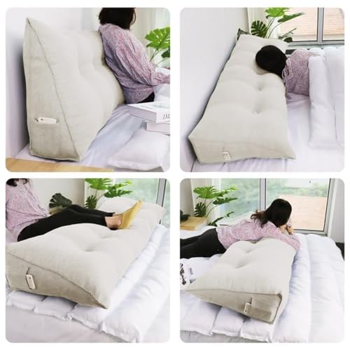 Ergonomic Wedge Pillow Headboard for Twin XL Bed - Removable Cover, 80% Cotton & 20% Linen, Pure White