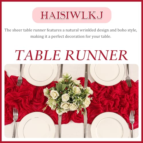 2 Pack Red Cheesecloth Table Runner, 120-Inch Rustic Boho Gauze Table Decor