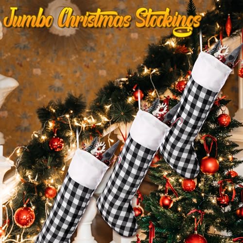 12 Pcs 34 Inch Christmas Stockings Gingham Black & White - Large Holiday Decor