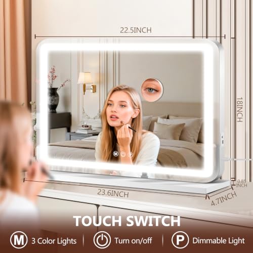 White 23x18 Inch LED Lighted Makeup Vanity Mirror with Dimmable Lights & Touch Control