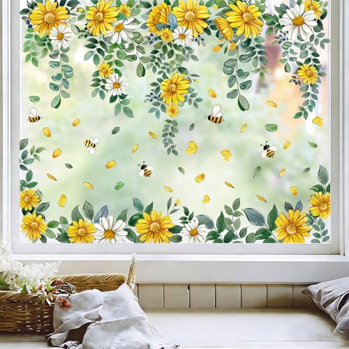 Spring Floral Window Clings - Daisy & Bee Decals, 8 Sheets