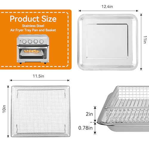 Stainless Steel Air Fryer Tray, 12.4" x 11" Oven Replacement Baking Pan