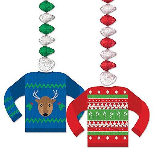 Beistle Ugly Sweater Danglers – 30 inch, Multicolor (2-pack) – Holiday Ceiling Decor